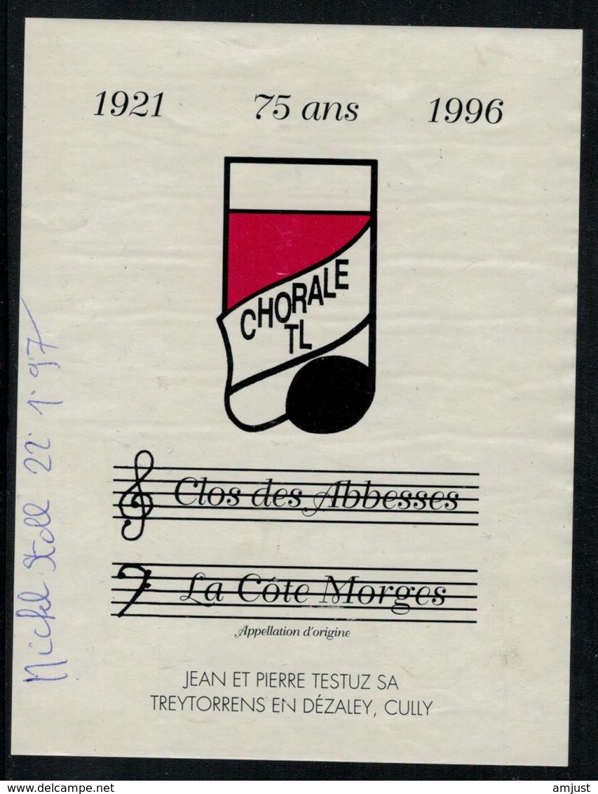 Etiquette De Vin // La Côte Morges, 75 Ans De La Chorale Des TL(transport Lausannois) - Música