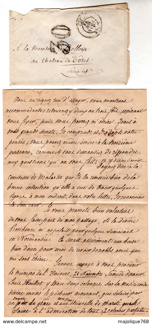 Lettre Envoyé à Mm La Vicomtesse De Belloye Au Château De Tôtes - Envoyé De Lille Le 24 Novembre 1868 - - Historische Dokumente