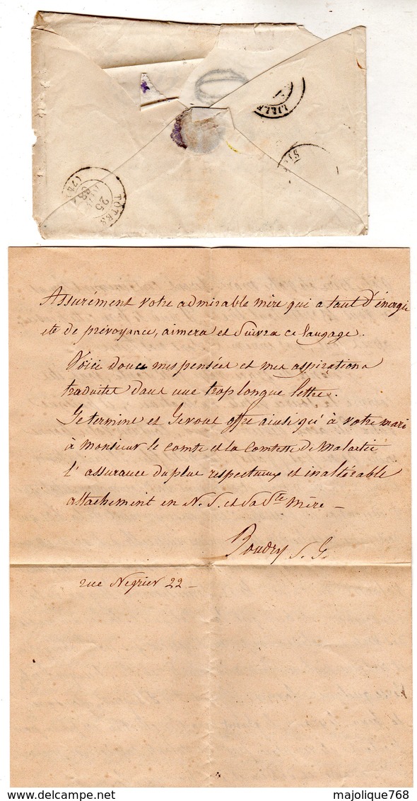 Lettre Envoyé à Mm La Vicomtesse De Belloye Au Château De Tôtes - Envoyé De Lille Le 24 Novembre 1868 - - Historische Dokumente