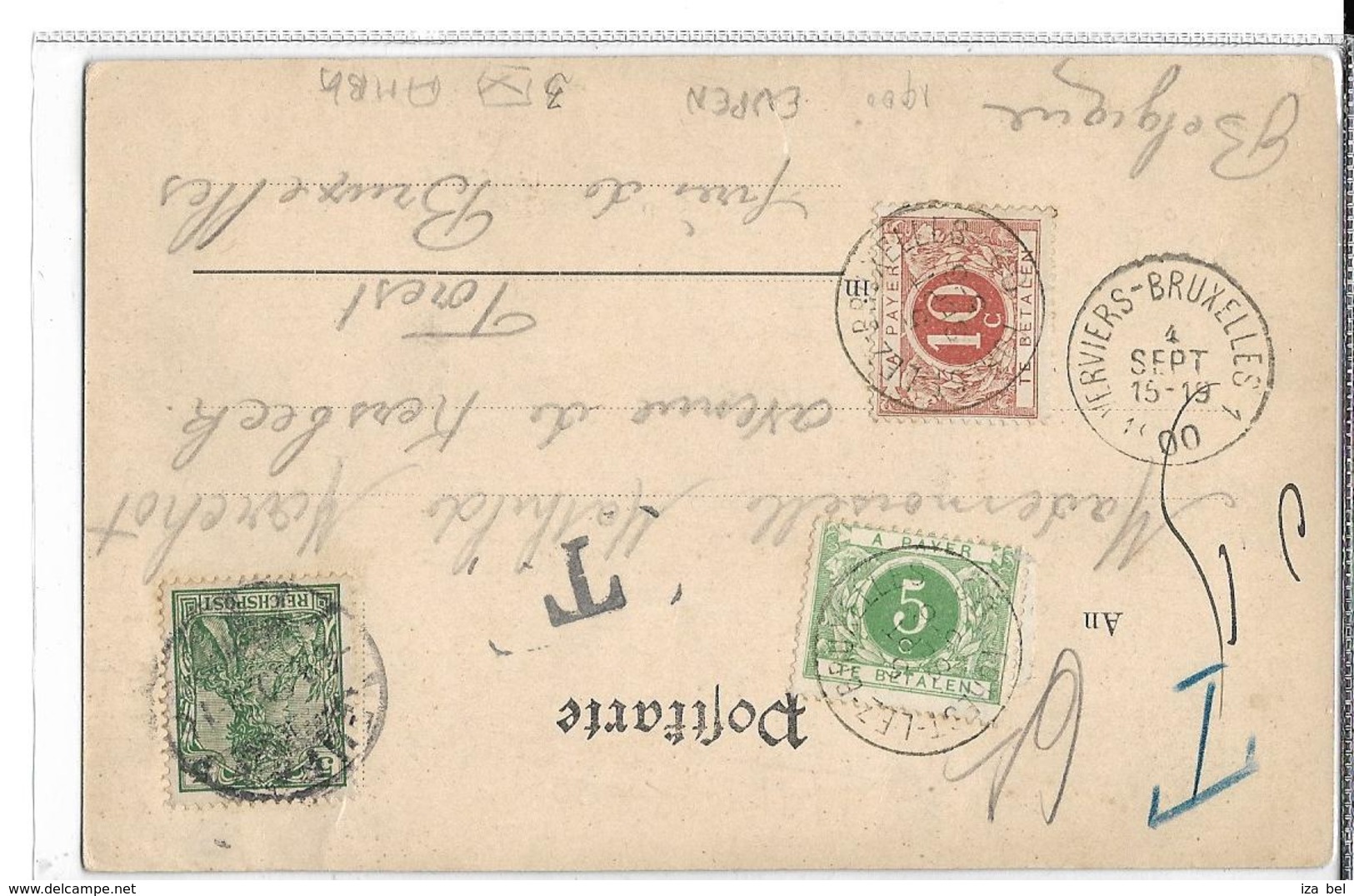 Belg. TTX Cantons De L'Est. TP Allemand EUPEN 1900 V.FOREST.TTX 3.4 + Ambulant Verviers-Bruxelles 1. TB - Lettres & Documents