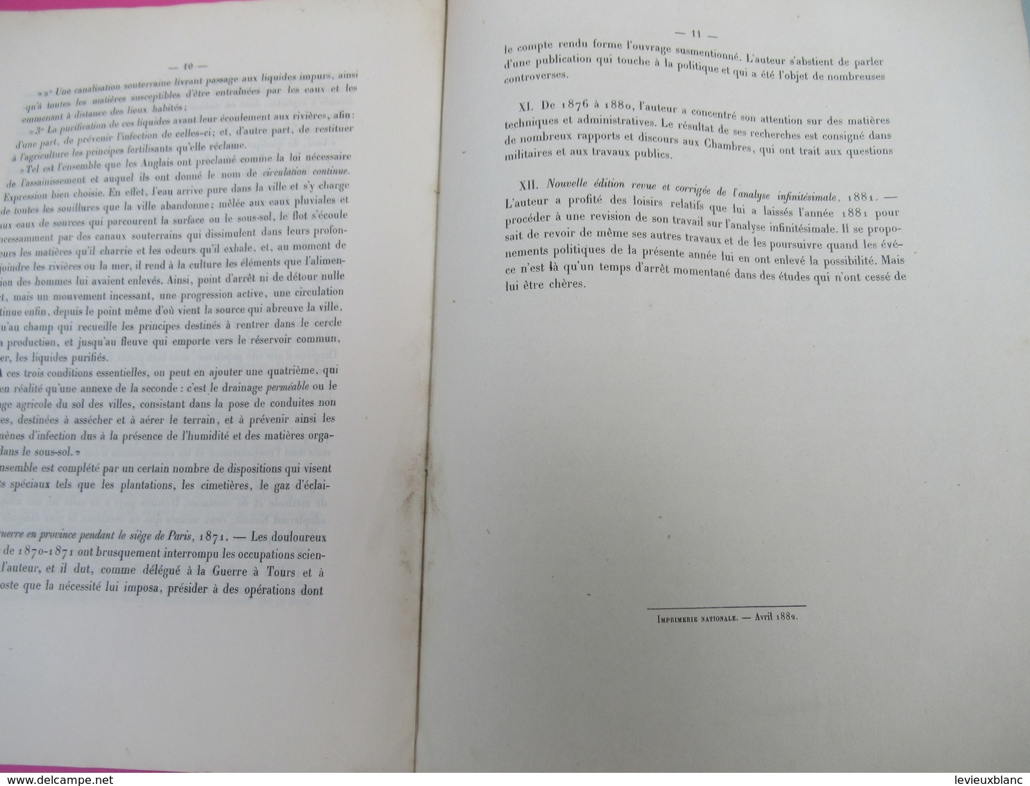 Notice/Politique/ /Les Travaux Scientifiques de Ch. de FREYCINET/Ingénieur en chef des Mines/Lavallée/1882     MDP124