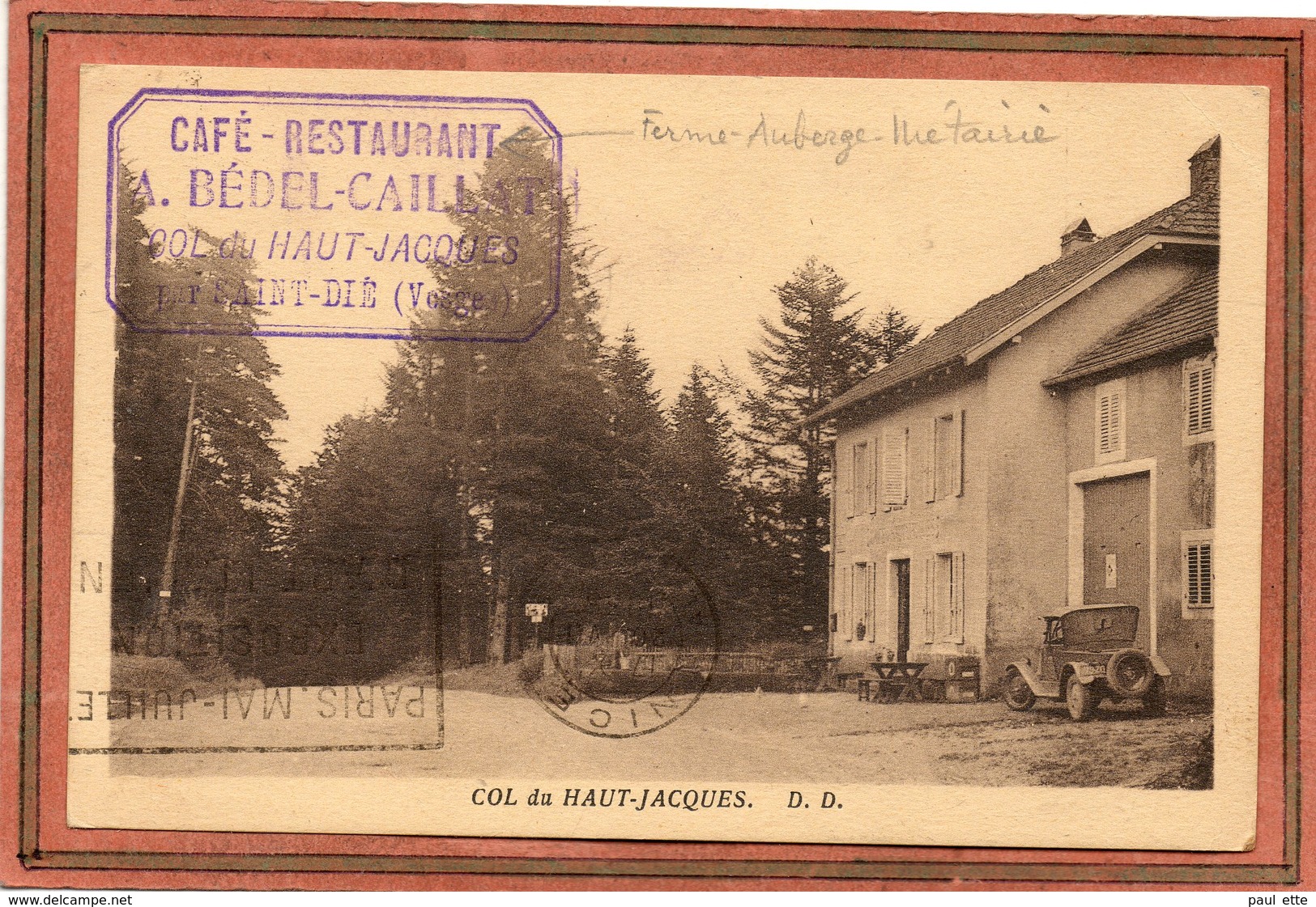 CPA - Environs De SAINT-DIé (88) - COL Du HAUT-JACQUES -Ferme-Auberge-Métairie Bédel-Caillat, En 1935 - Autres & Non Classés