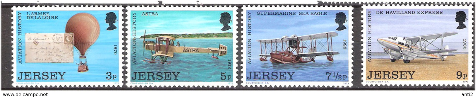 Jersey 1973 Geschichte Der Luftfahrt (I), Balloon - Planes, Aircraft .Mi 81-84 MNH - Jersey