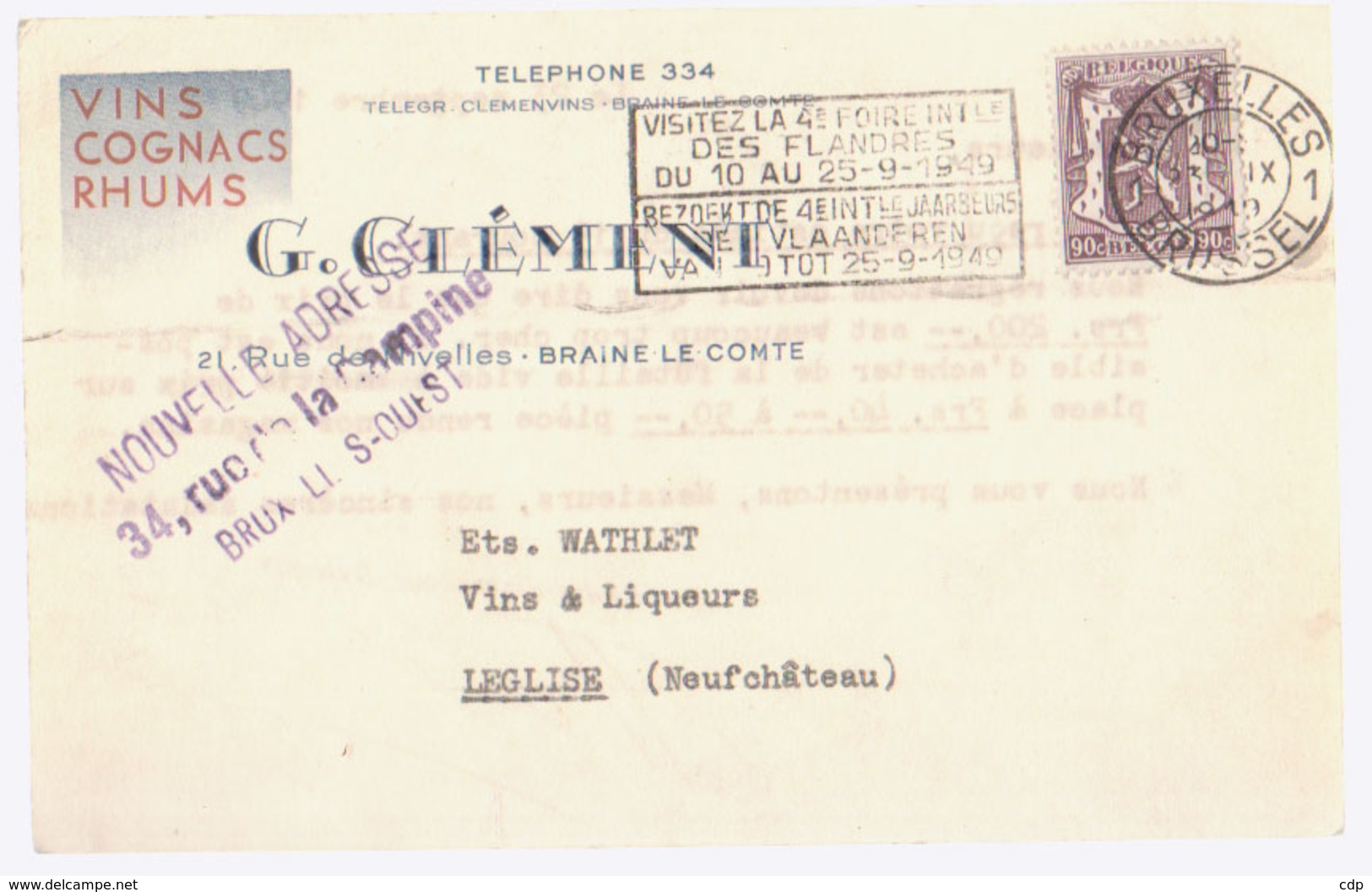 Carte Commerciale Braine Le Comte  1949 - Braine-le-Comte