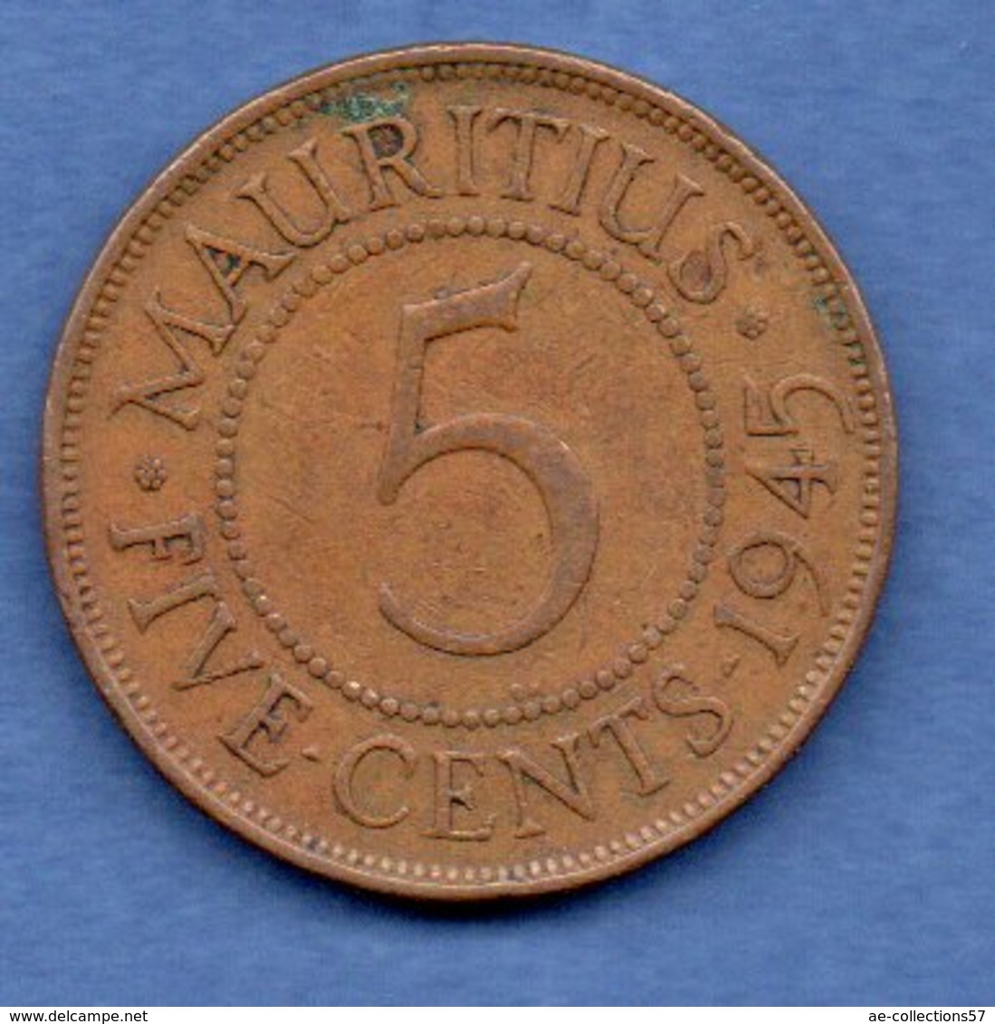 Mauritius  --5 Cents 1945 - -  Km # 20 -  état  TB+ - Maurice