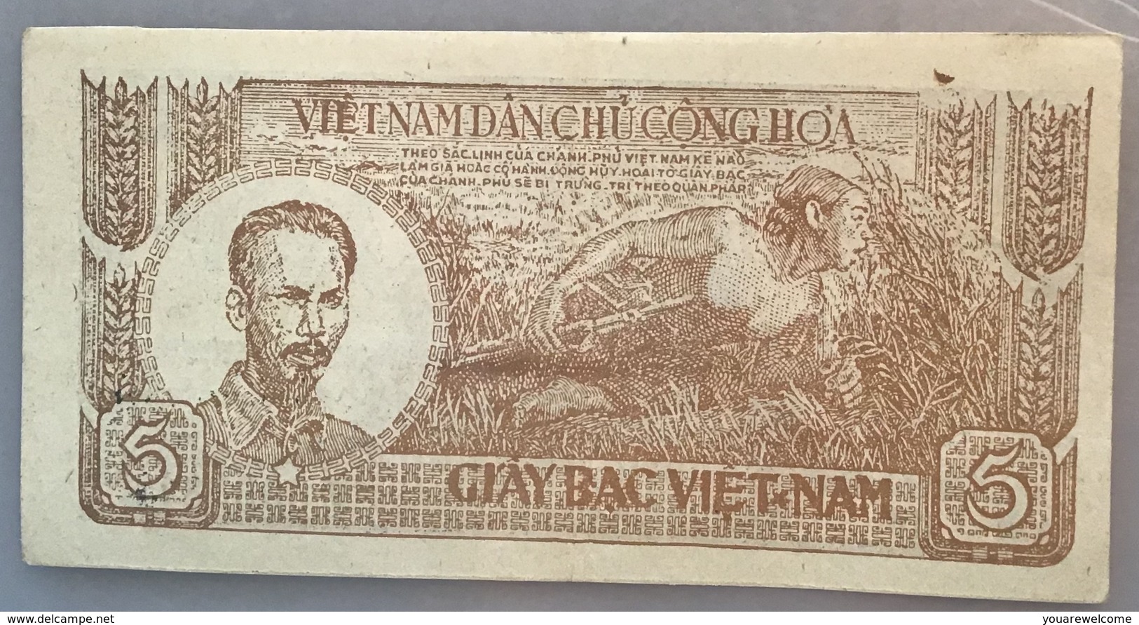 Vietnam ND (1948) 5 Dông BROWN COLOUR P. 17 RARE AU CONDITION(banknote Billet Viet Nam Paper Money Geldschein - Vietnam