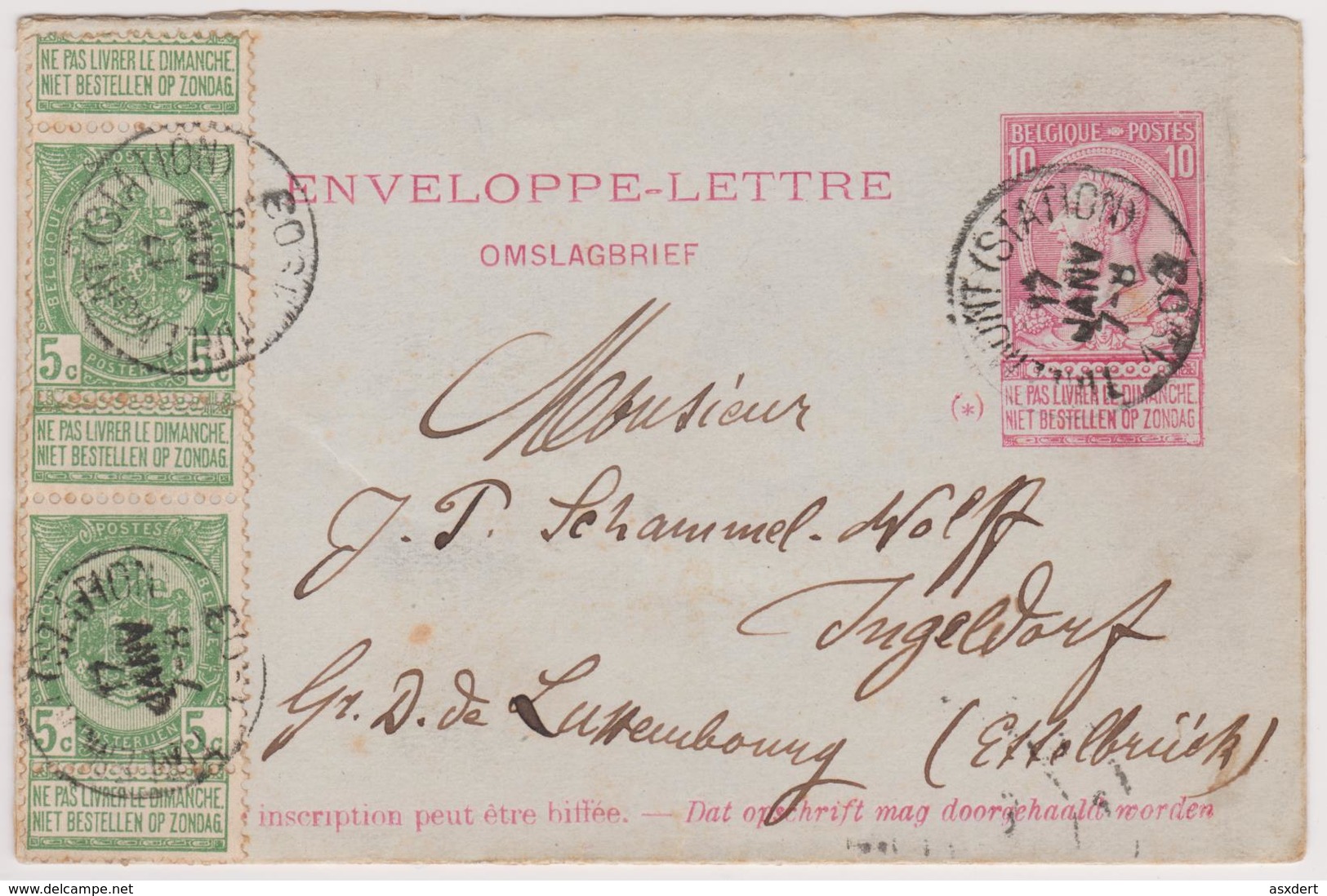 Enveloppe Lettre, Omslag Brief. Tirlemont Station 1903 - 2x N° 56 Vers Ettelbrück - Buste-lettere