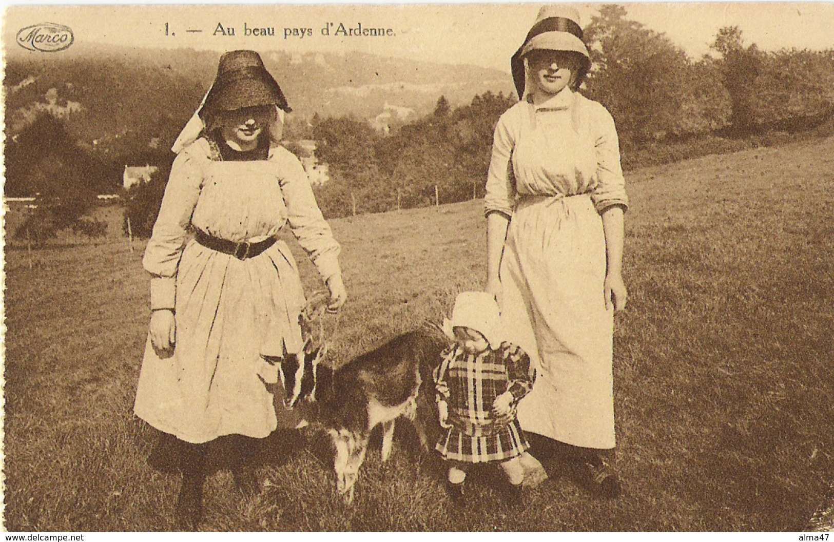 1. Au Beau Pays D'Ardenne - Femmes, Enfant, Chèvre - Circulé 1929 - Marco Marcovici - Autres & Non Classés