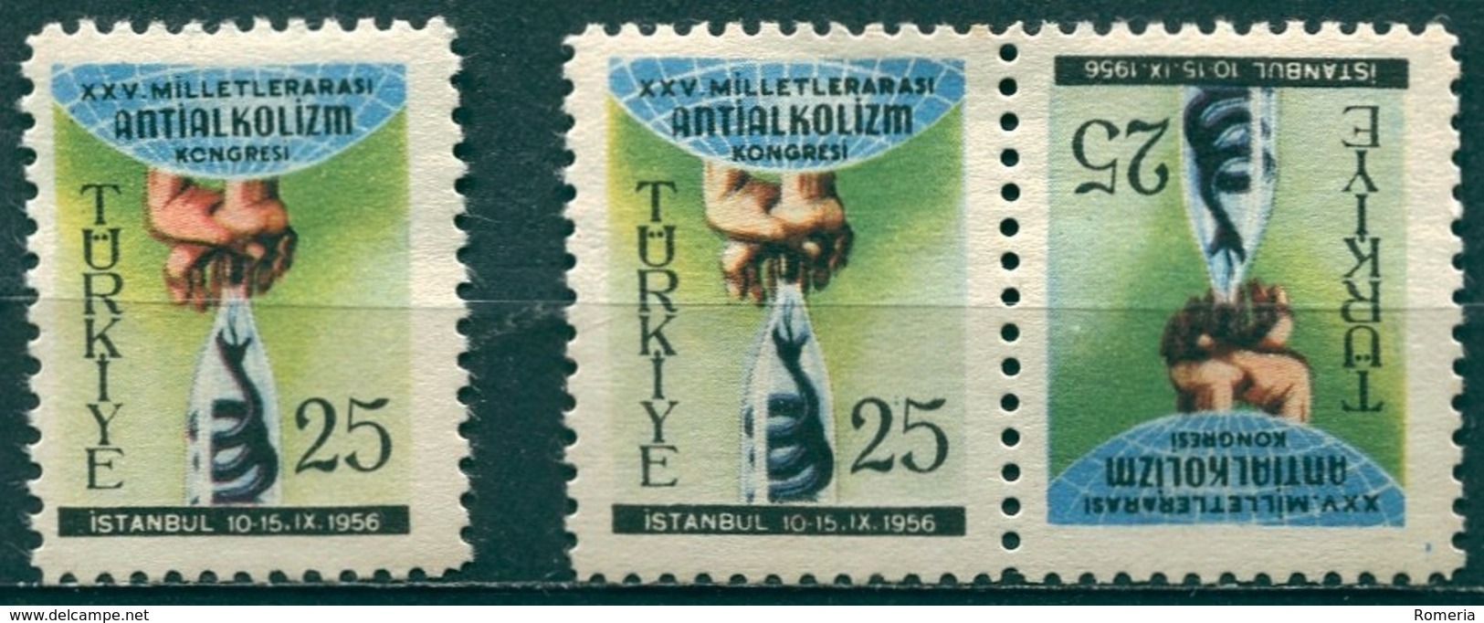 Turquie - 1956 - Yt 1293 * TC + 1293/1293a - Congrès Antialcoolique - ** - Unused Stamps