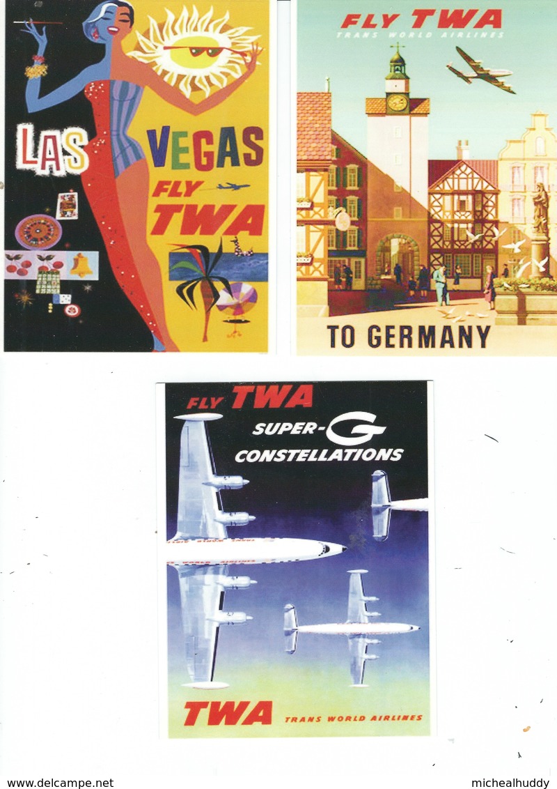 3 POSTCARDS  T.W.A  ADVERTISING ON POSTCARD - Other & Unclassified