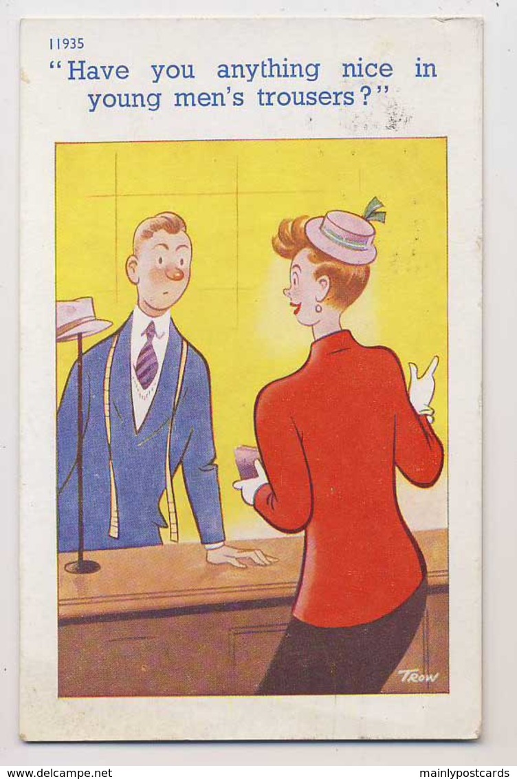 AI42 Comic/humour - Lady In Tailor's Shop, Artist Signed Trow - Humour