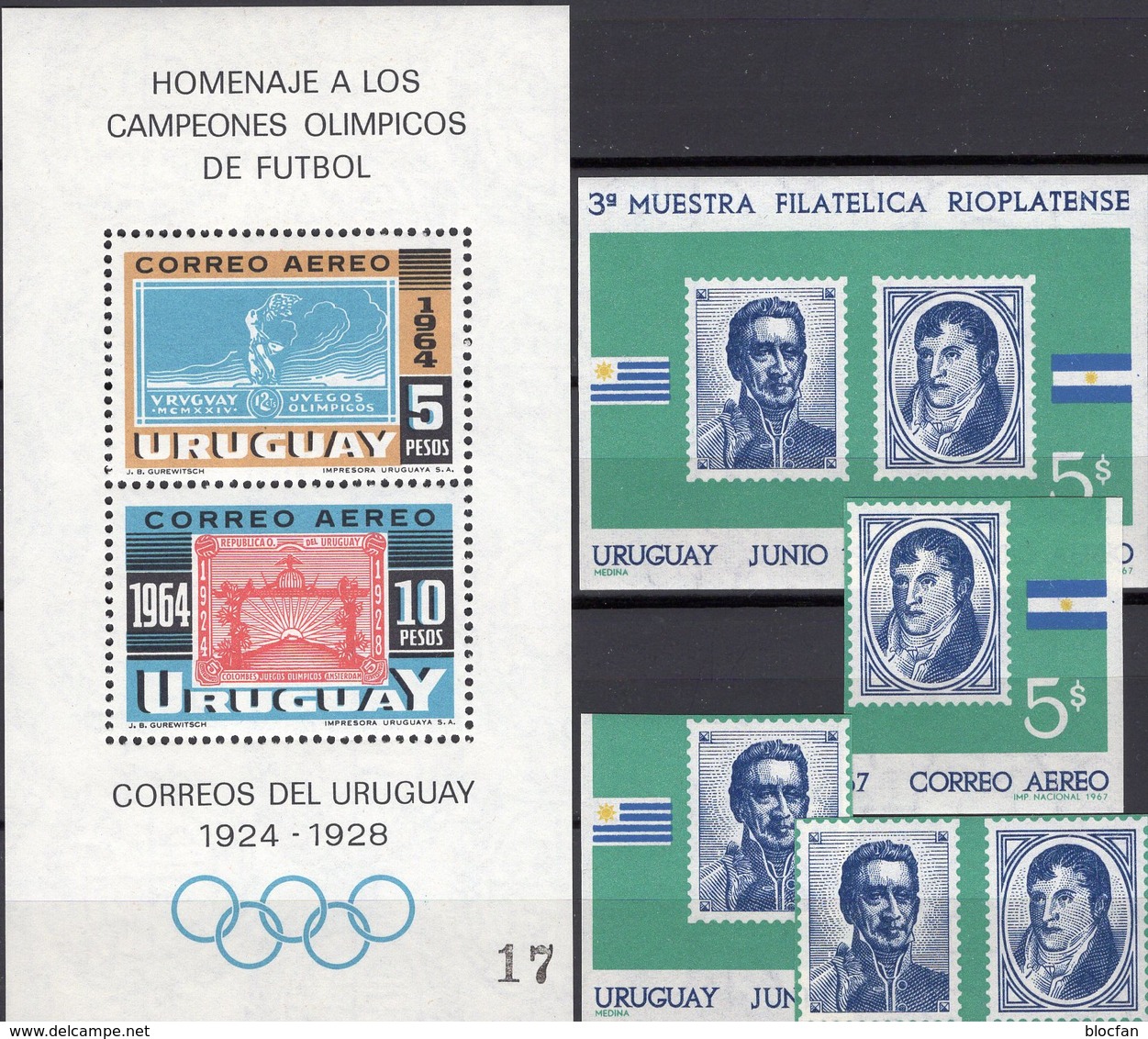 Set 1965 Uruguay Blocks 6+10 Mit Bl.-M. ** 7€ Fußball Olympiade 1928 Bloque S/s Blocs Olympics M/s Sheets Of Soccer - 1930 – Uruguay