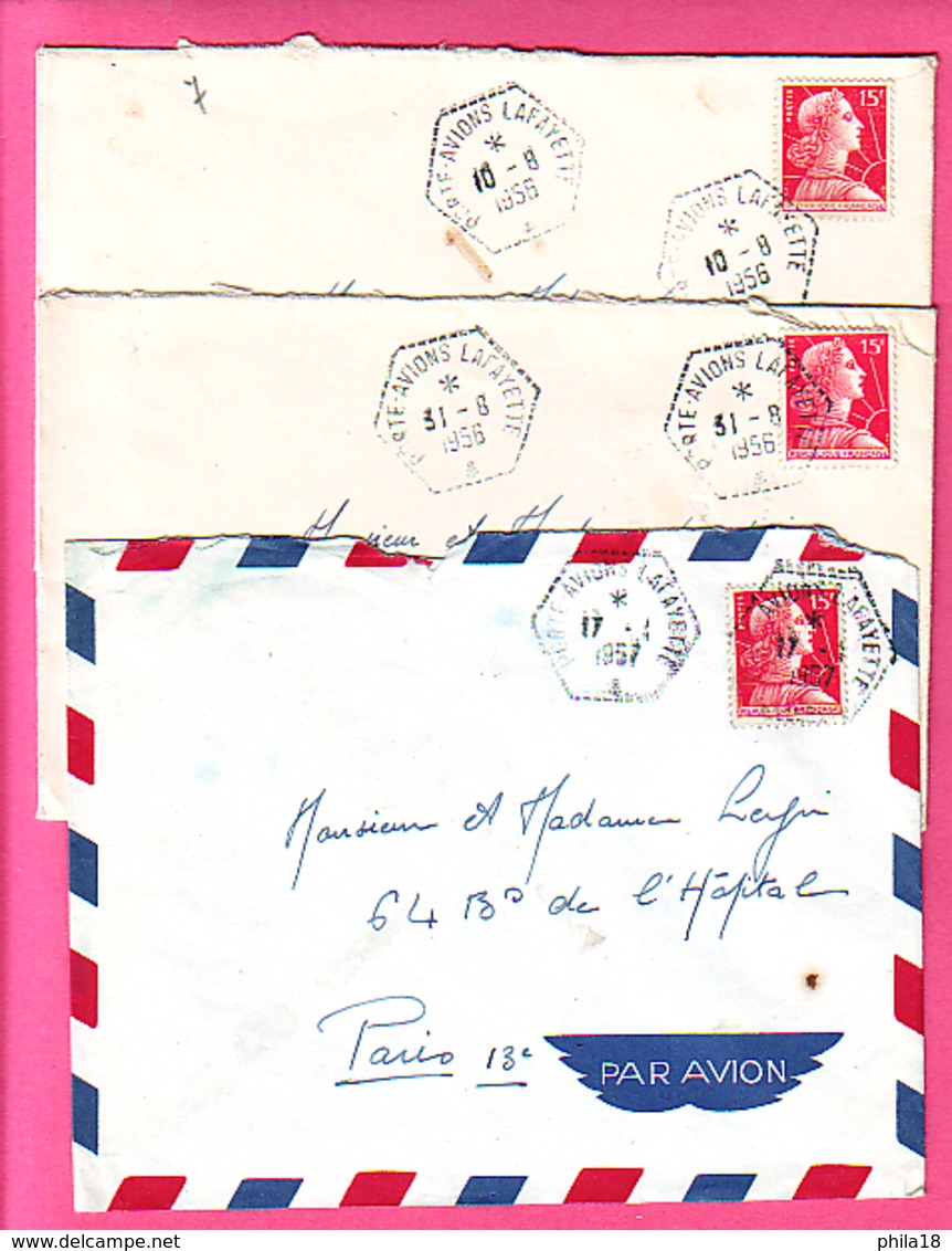 3 ENVELOPPES OBLITERATION HEXAGONALE PORTE AVIONS LAFAYETTE SUR GANDON 1956 / 1957 / 1958 - Poste Maritime