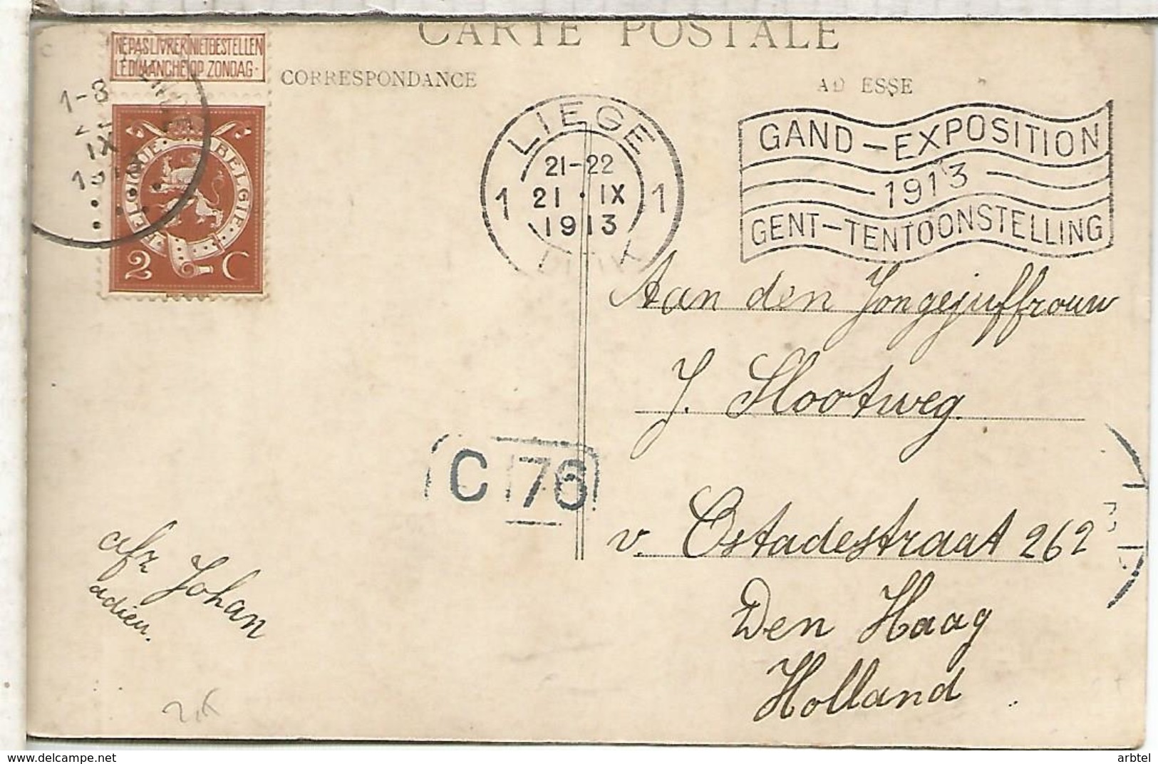 BELGICA LIEGE 1913 P CPN MAT GAND GENT 1913 EXPOSITION - Otros & Sin Clasificación