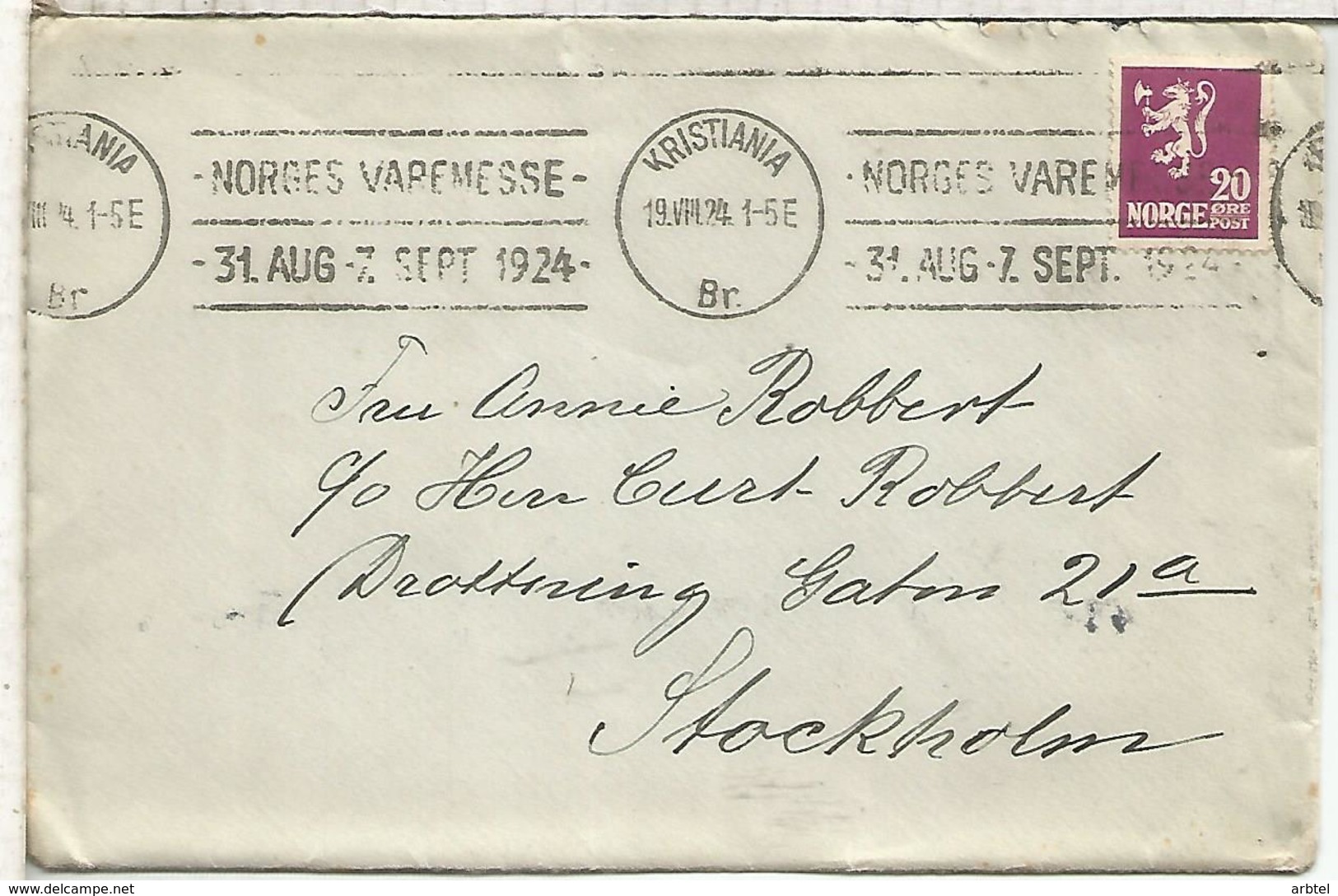 NORUEGA 1924 KRISTIANIA NORGES VAREMESSE - Cartas & Documentos