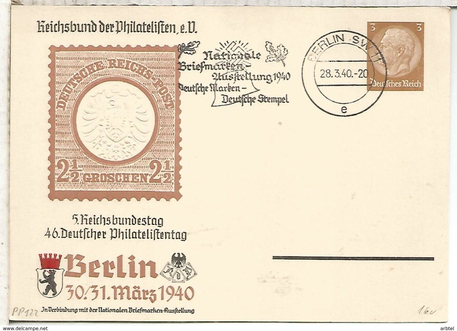 ALEMANIA ENTERO POSTAL 1940 DIA DEL SELLO  MAT BERLIN - Día Del Sello