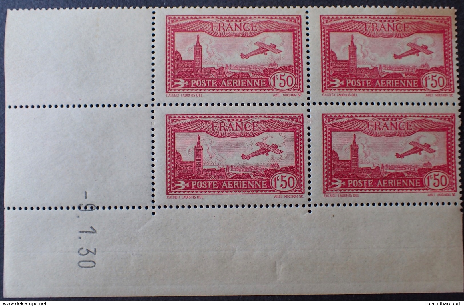 R1615/112 - 1930 - POSTE AERIENNE - AVION SURVOLANT MARSEILLE - BLOC N°5 CdF Daté TIMBRES NEUFS** (timbre N/E Taché) - Poste Aérienne