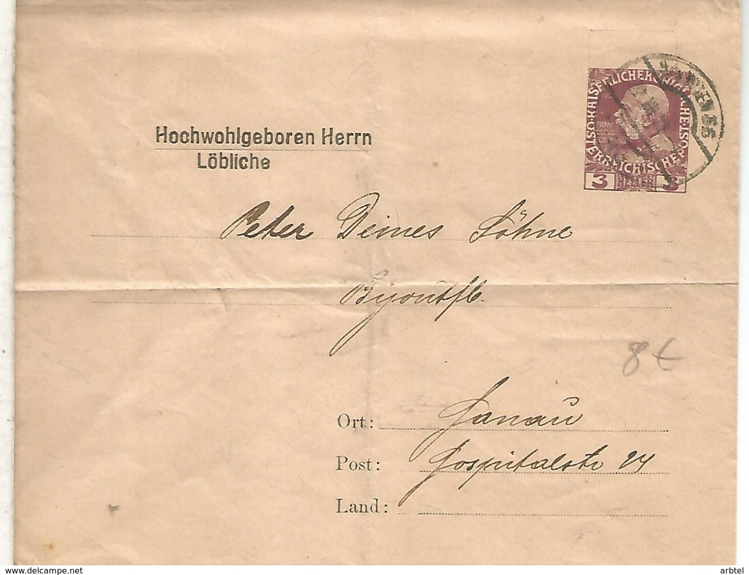 AUSTRIA ENTERO POSTAL PRIVADO HOCHWOHIGEBOREN HERRN LÖBLICHE - Cartas & Documentos