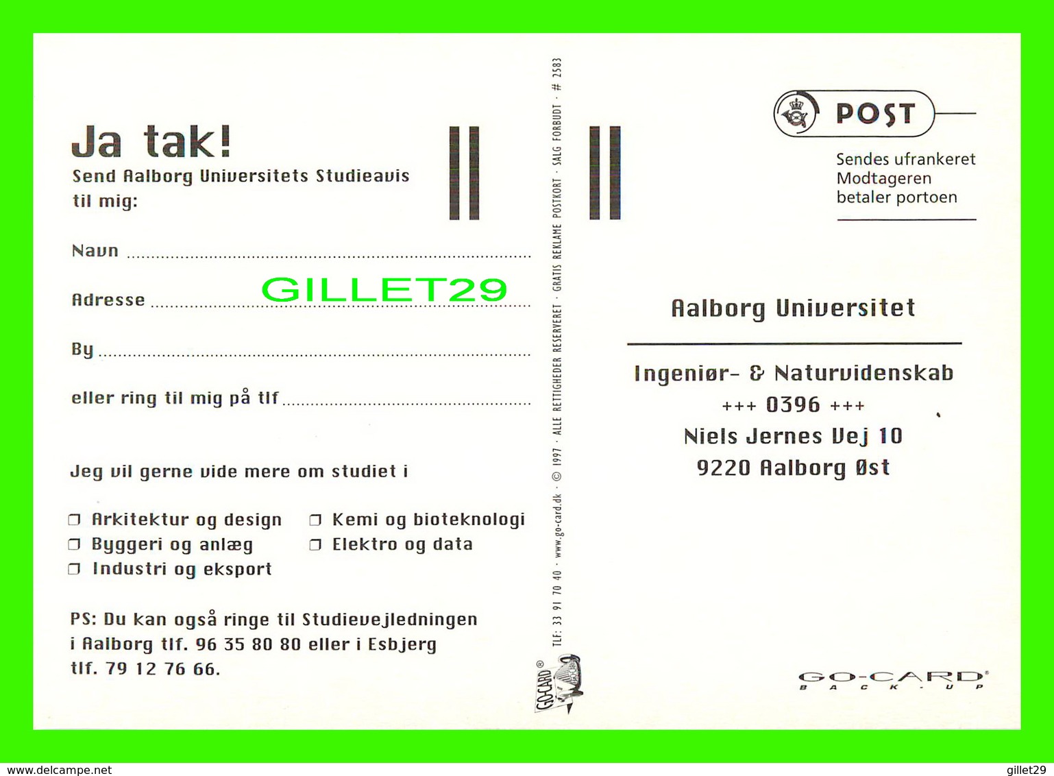 AFFICHE DE CINÉMA - " PRÊT À ENREGISTRER! UNIVERSITÉ D'AALBORG " GO-CARD 1997 No 2583 - - Affiches Sur Carte