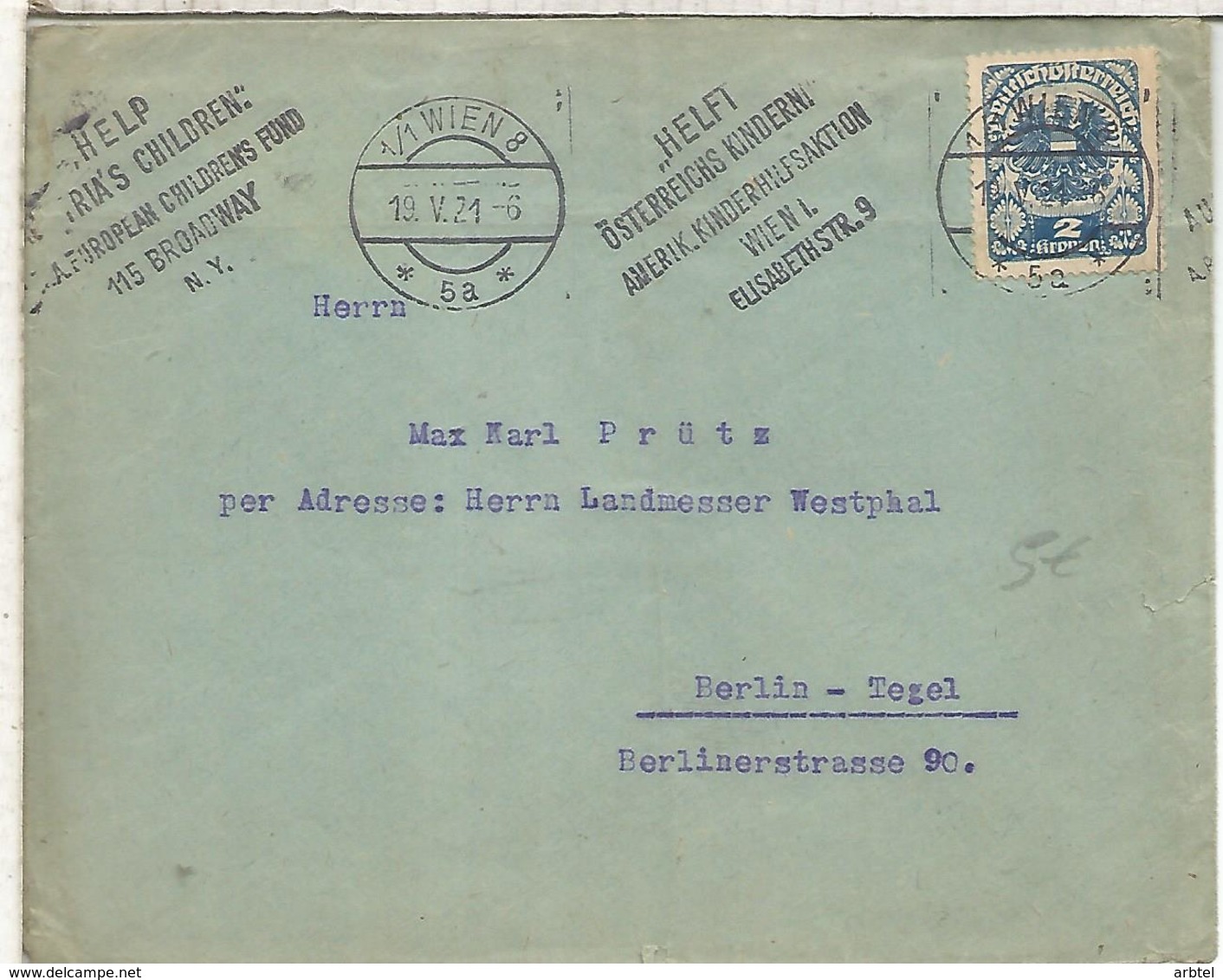 AUSTRIA WIEN 1921 MAT FONDO PARA LOS NIÑOS CHILDREN FUND - Cartas & Documentos