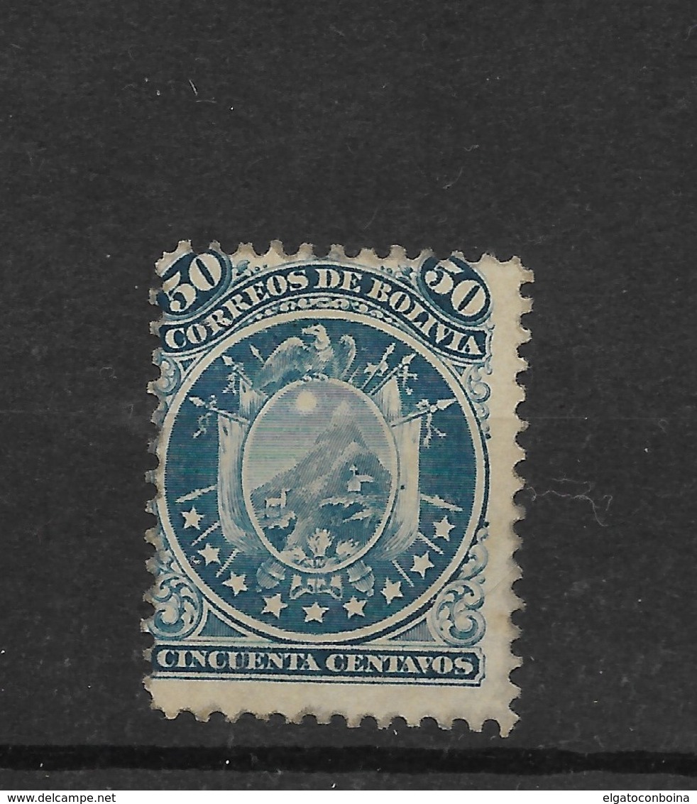 BOLIVIA 1868 COAT OF ARMS BLUE 50C Blue SCOTT 12 MICHEL 10 Mint LH - Bolivien