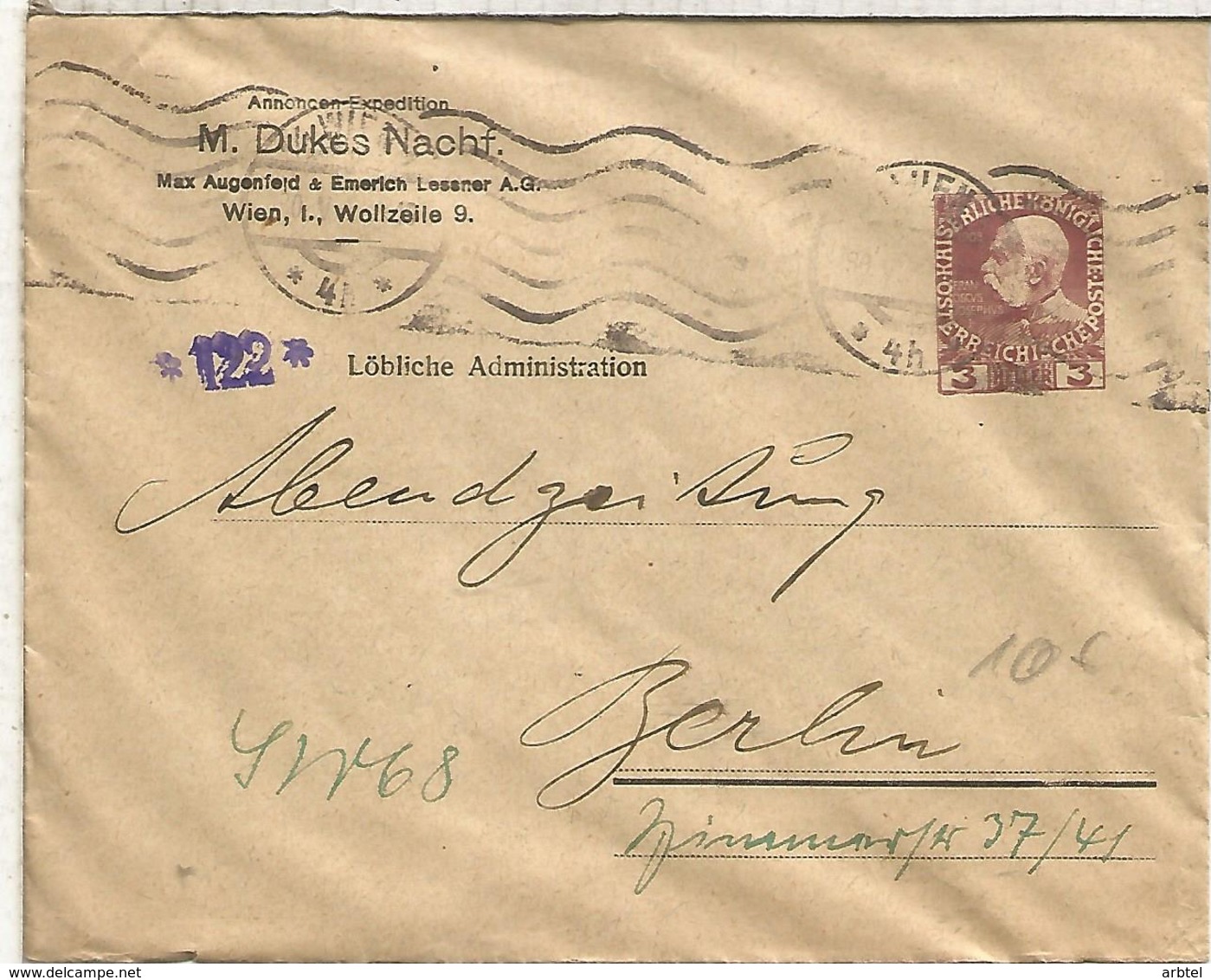 AUSTRIA WIEN ENTERO POSTAL STATIONERY DUKES NACHF. - Cartas & Documentos