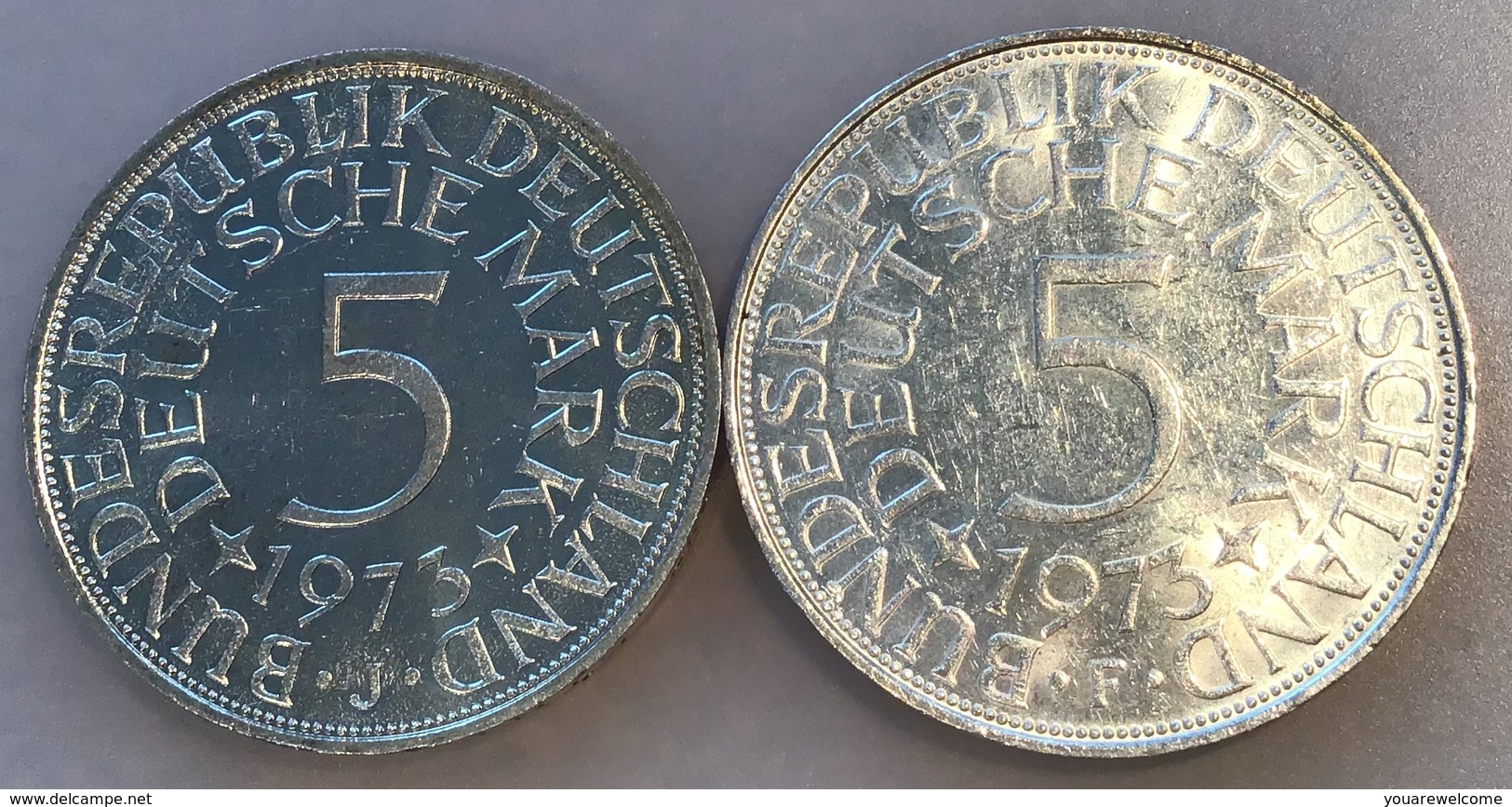 BRD 5 Mark 1973 J  Stg TOP ERHALTUNG + 1973 F Bankfrisch - (Deutschland Münze Monnaie Coin Germany Allemagne - 5 Mark