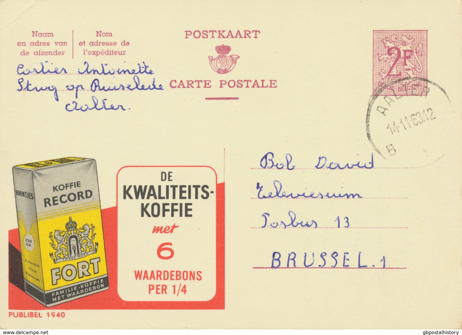 BELGIUM AALTER B 1 SC 1963 (Postal Stationery 2 F, PUBLIBEL 1940) CONSTANT VARIETY: See Bottom Of Design + "EL" And "94" - Other & Unclassified