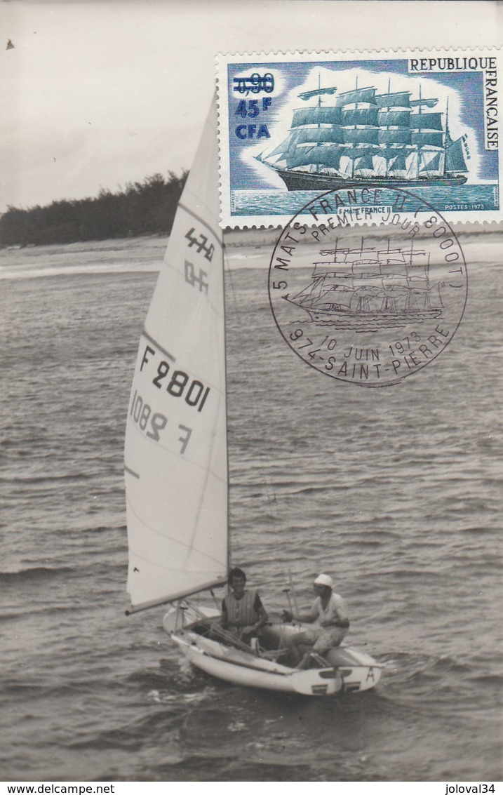 REUNION Carte Maximum Yvert 415 3 Mats France II 10/6/1973 - Bateau Voilier - Lettres & Documents