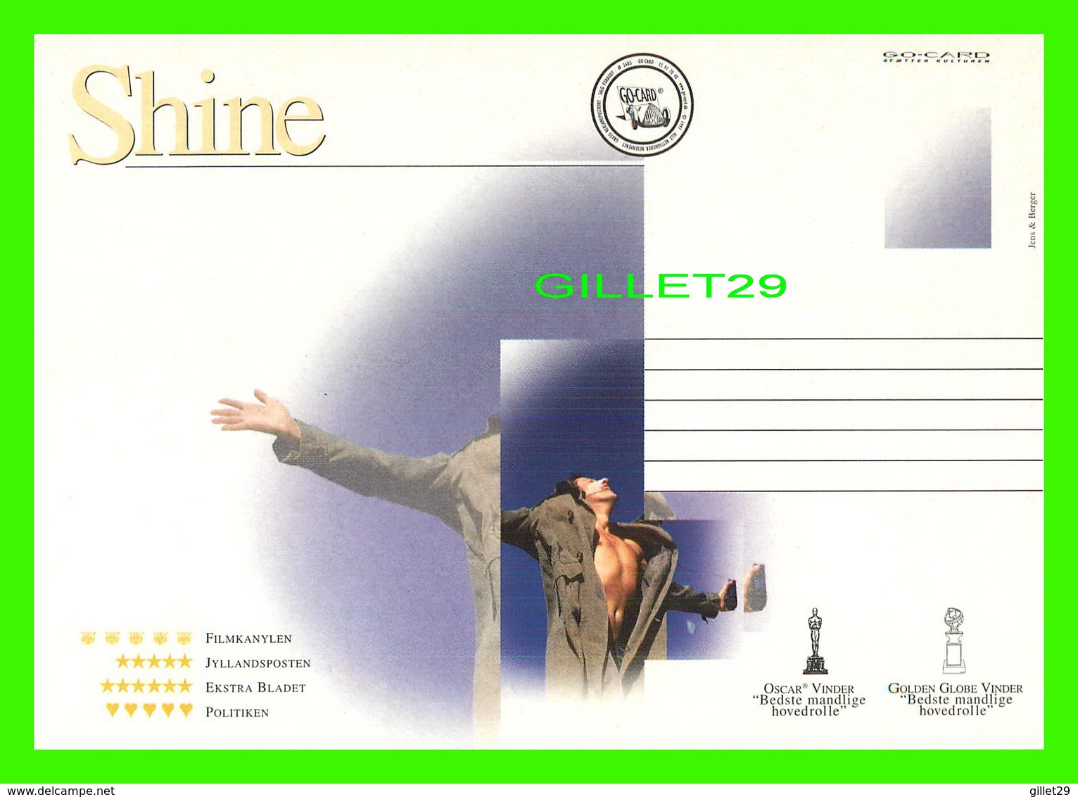 AFFICHE DE CINÉMA - " SHINE " -  FILMKANYLEN, JYLLANDSPOSTEN, EKSTRA BLADET, POLITIKEN - GO-CARD 1997 No 2683 - Affiches Sur Carte