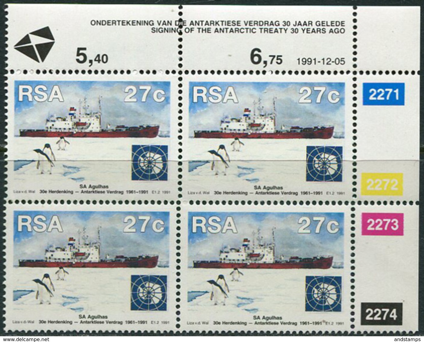 RSA 1991. Michel #829 MNH/Luxe. 30 Years Antarctic Treaty. (Ts25) - Ungebraucht