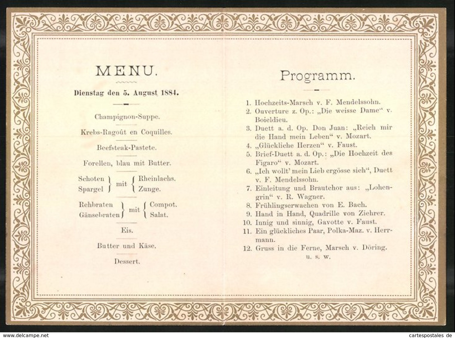 Menükarte 1884, Vögel Und Blumenverierungen - Menükarten