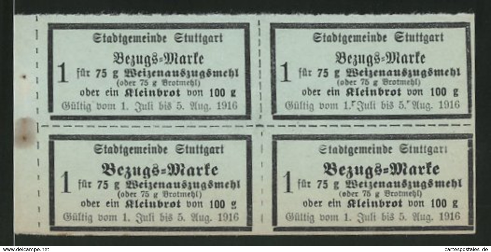 Lebensmittelmarken Stuttgart 1916, 4 Bezugsmarken Für Mehl Oder Ein Kleinbrot - Ohne Zuordnung