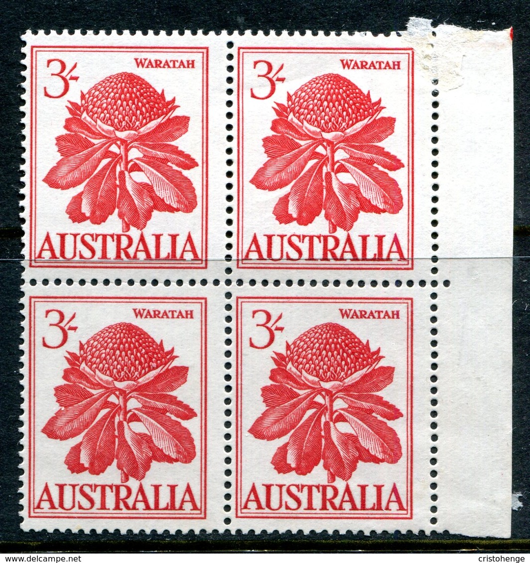 Australia 1959-64 Pictorial Definitives - 3/- Waratah Block Of 4 HM (SG 326) - Mint Stamps