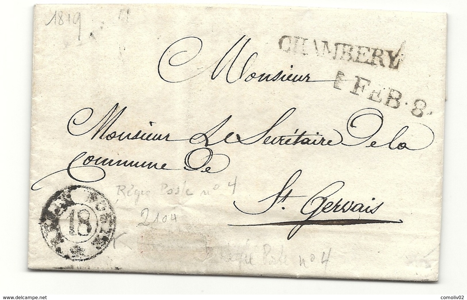 Savoie - Chambéry Pour St Gervais. MP CHAMBERY En Noir. + Cachet Regie Poste En Noir. LAC De 1819 - 1849-1876: Klassik