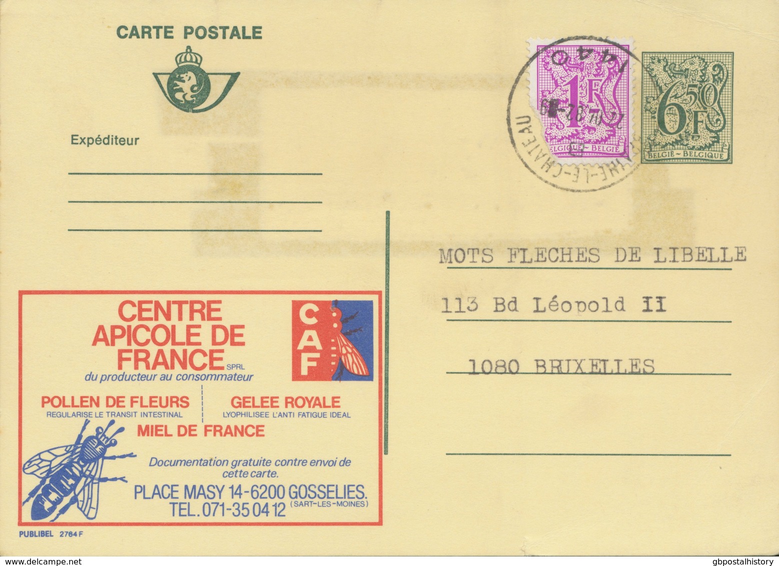 BELGIUM BRAINE-LE-CHATEAU 1440 SC 1982 (Postal Stationery 6,50 F + 1 F Damaged Stamp, PUBLIBEL 2764F) - Autres & Non Classés