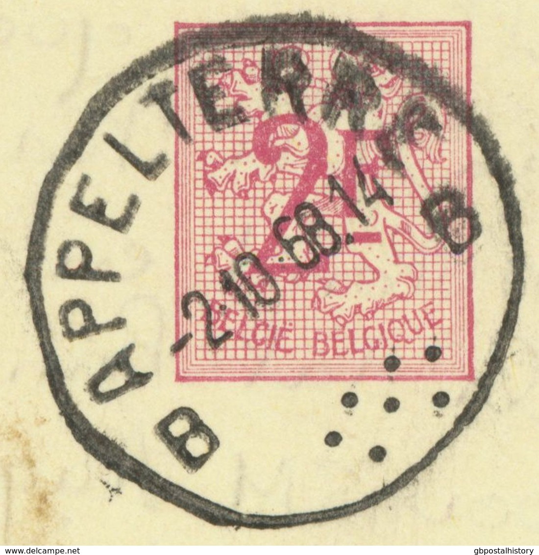 BELGIUM APPELTERRE (Ninove) SC W Dots 1968 Postal Stationery 2 F, PUBLIBEL 2274 N VARIETY: Damaged Design At Left Border - Variedades/Curiosidades