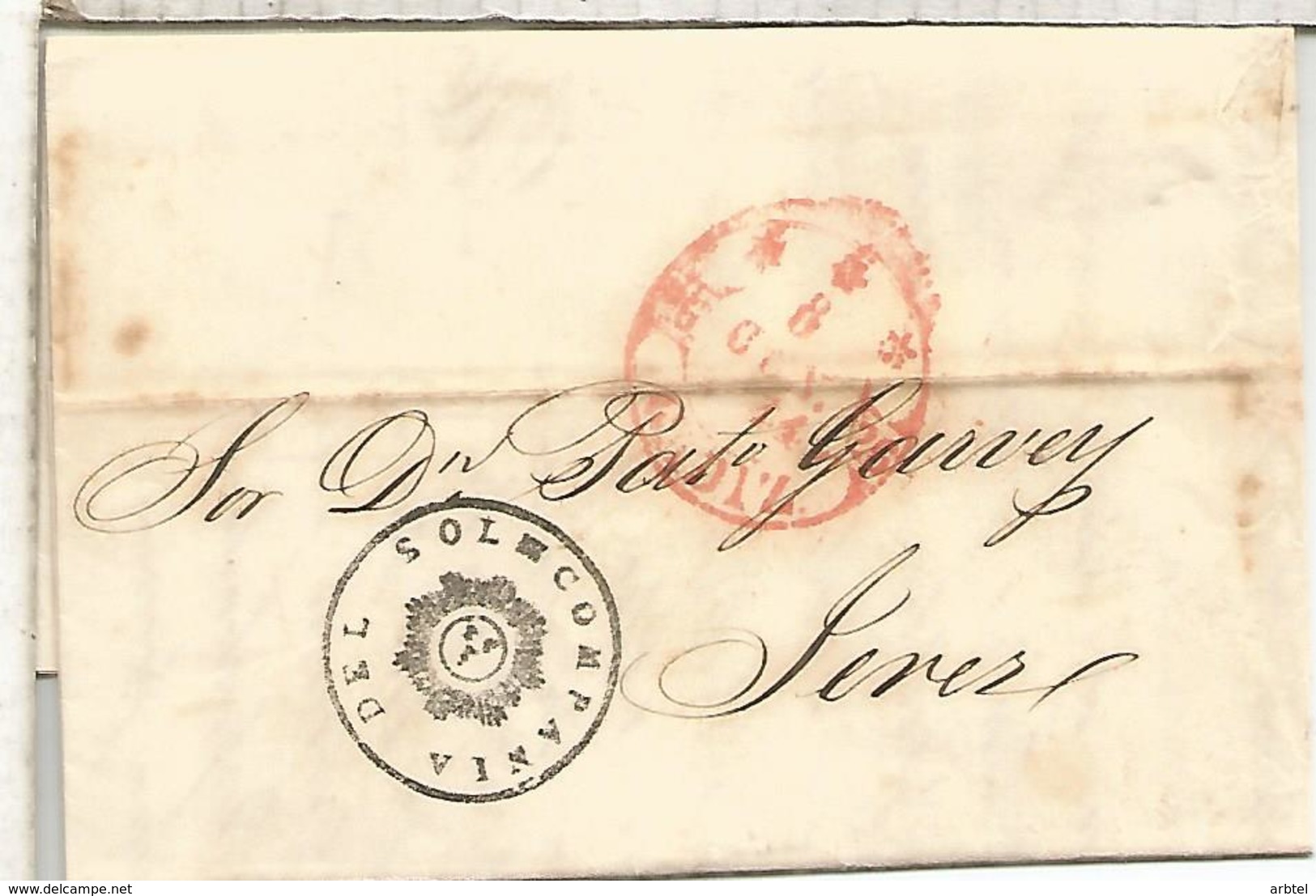 SPAIN 1844 PRE PHILATELIC COVER WITH COMPAÑIA DEL SOL THE SUN COMPANY FROM JEREZ CADIZ - Astronomie