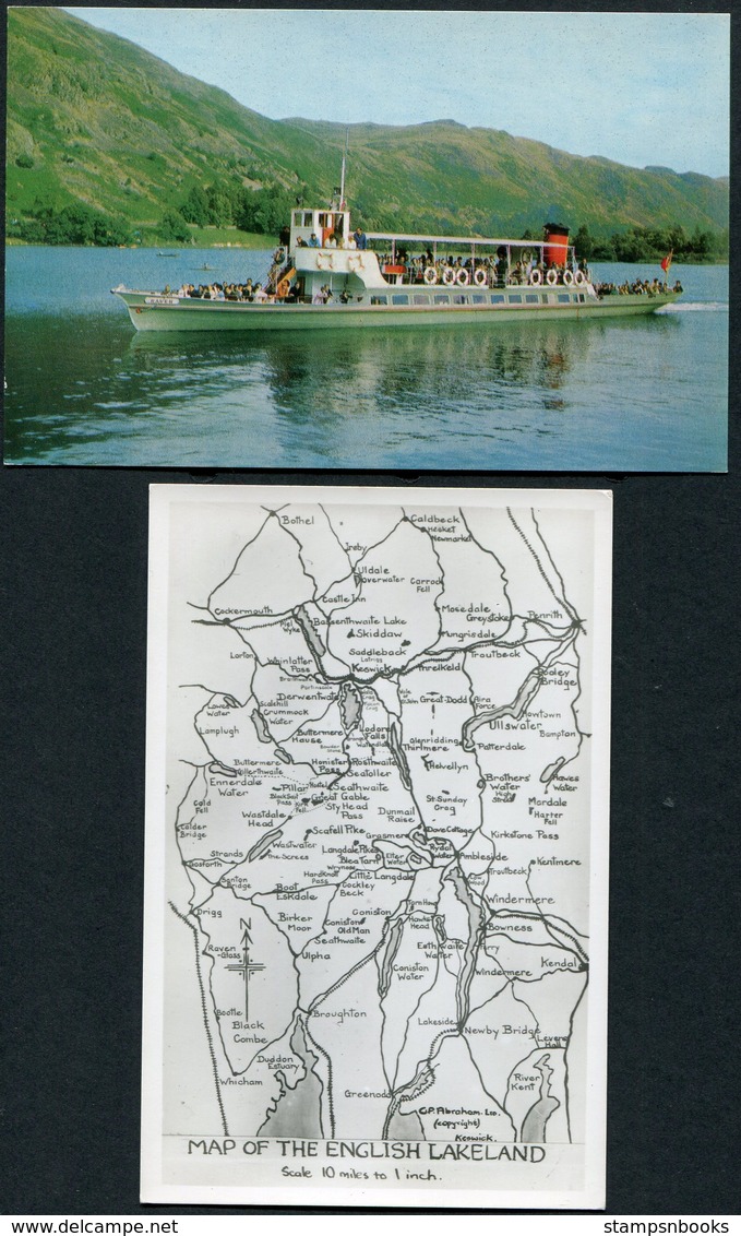 Lake Windermere / Lake District X 4 Postcards. "The Teal" "The Swift" "Raven" Passenger Ferries, Map - Other & Unclassified