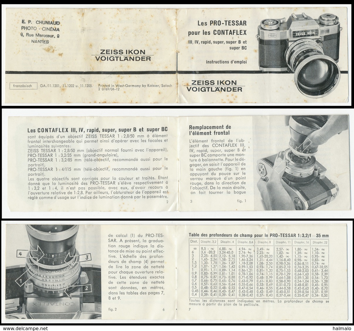 Manuel D'utilisation En Français Des Objectifs PRO-TESSAR Pour CONTAFLEx ZEISS IKON VOIGTLÄNDER (VP-06) - Matériel & Accessoires