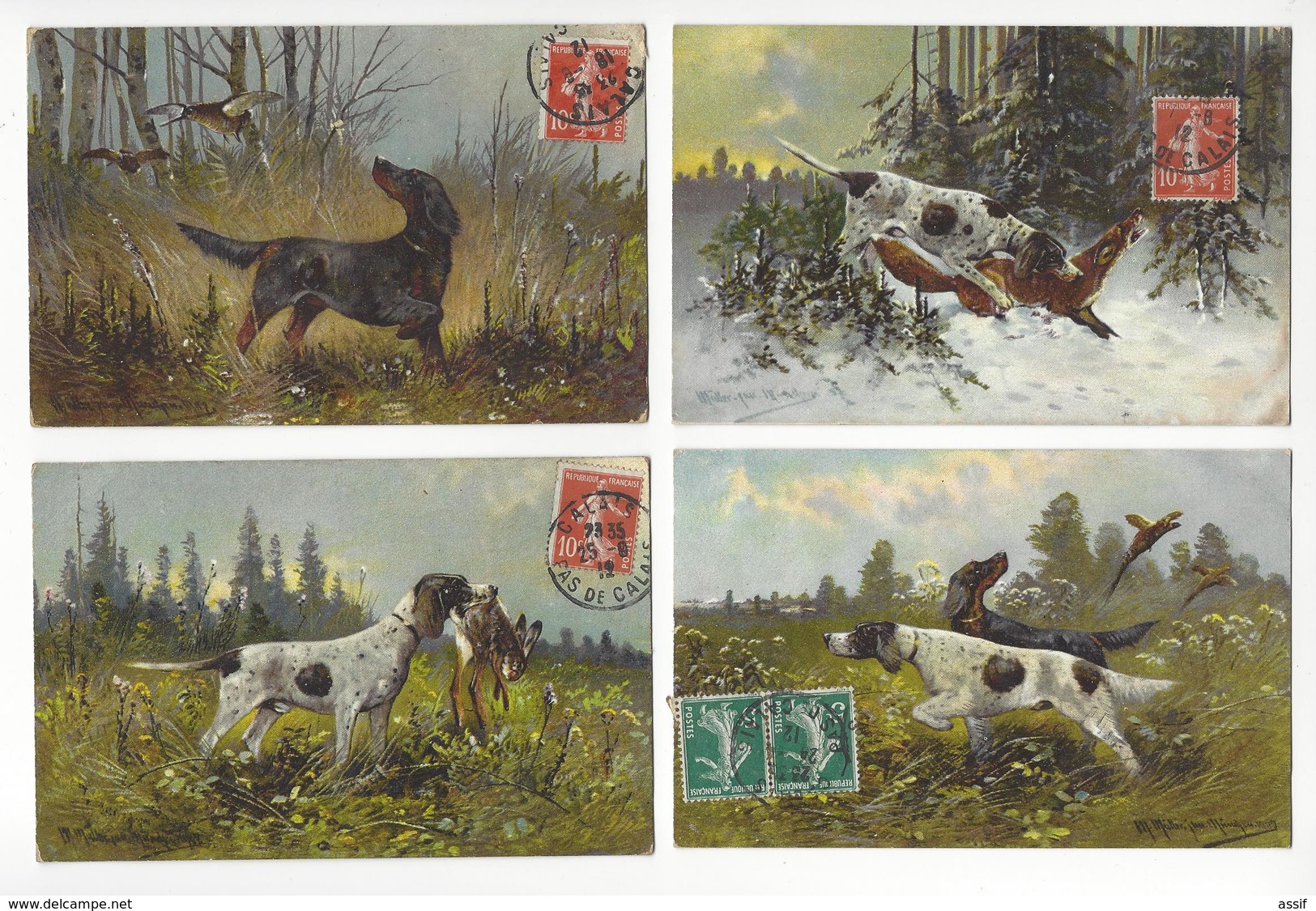 8 CARTES CHIEN DOG CHASSE HUNT /FREE SHIPPING R - Dogs