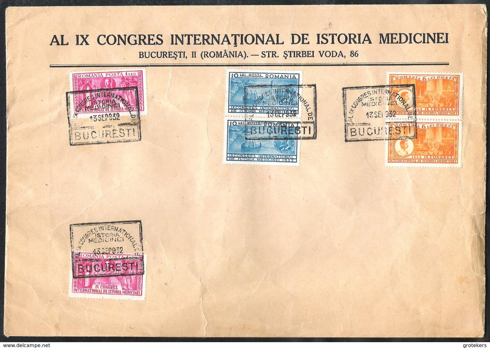 ROMANIA Special Cover Of The IX International Medical Congress 1932 With Yvert 446/448 (2x) - Brieven En Documenten