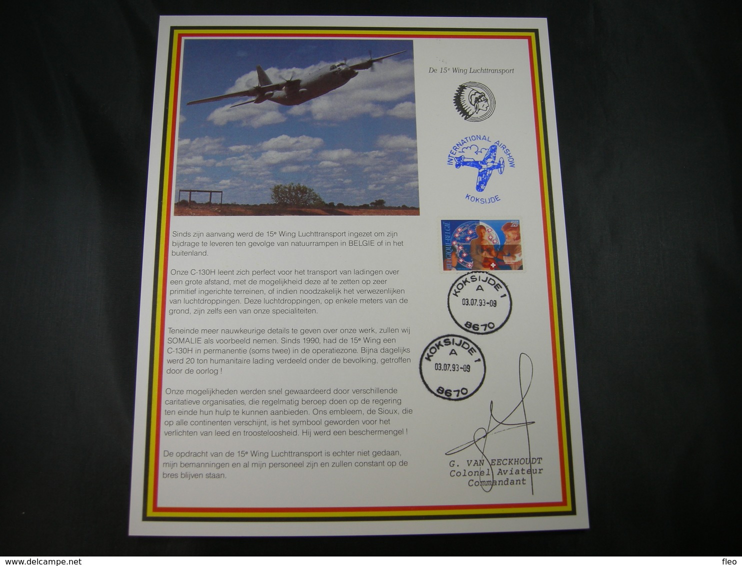 BELG.1993 Militaire Herdenkingskaart " 15 Wing Luchttransport " Carte Commémorative Militaire - 1991-2000