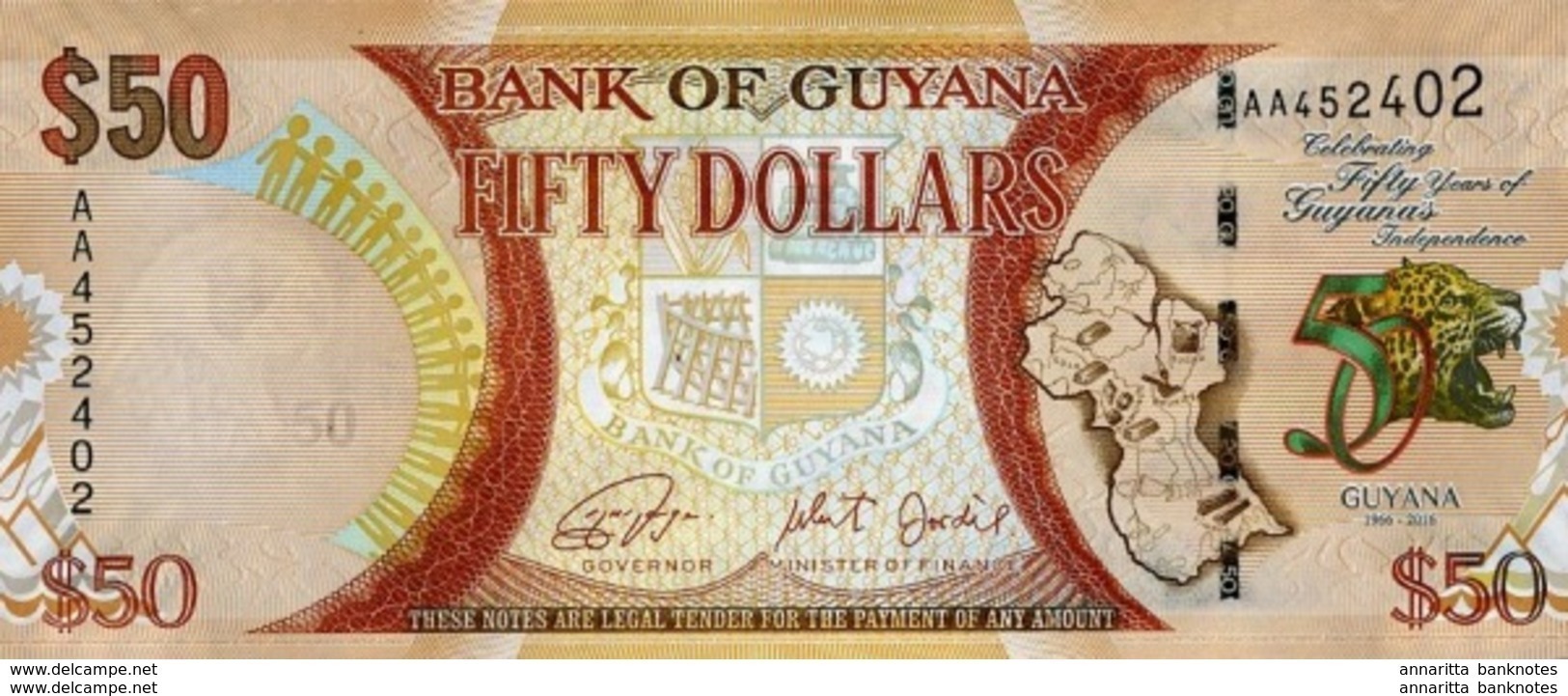 GUYANA 50 DOLLARS 2016 P-41a UNC COMMEMORATIVE [GY119a] - Guyana