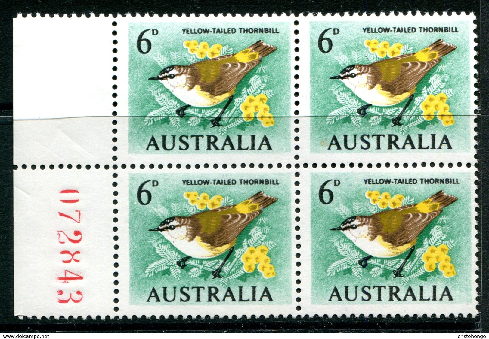 Australia 1964-65 Birds - 6d Yellow-tailed Thornbill - Block Of 4 MNH (SG 363) - Ungebraucht