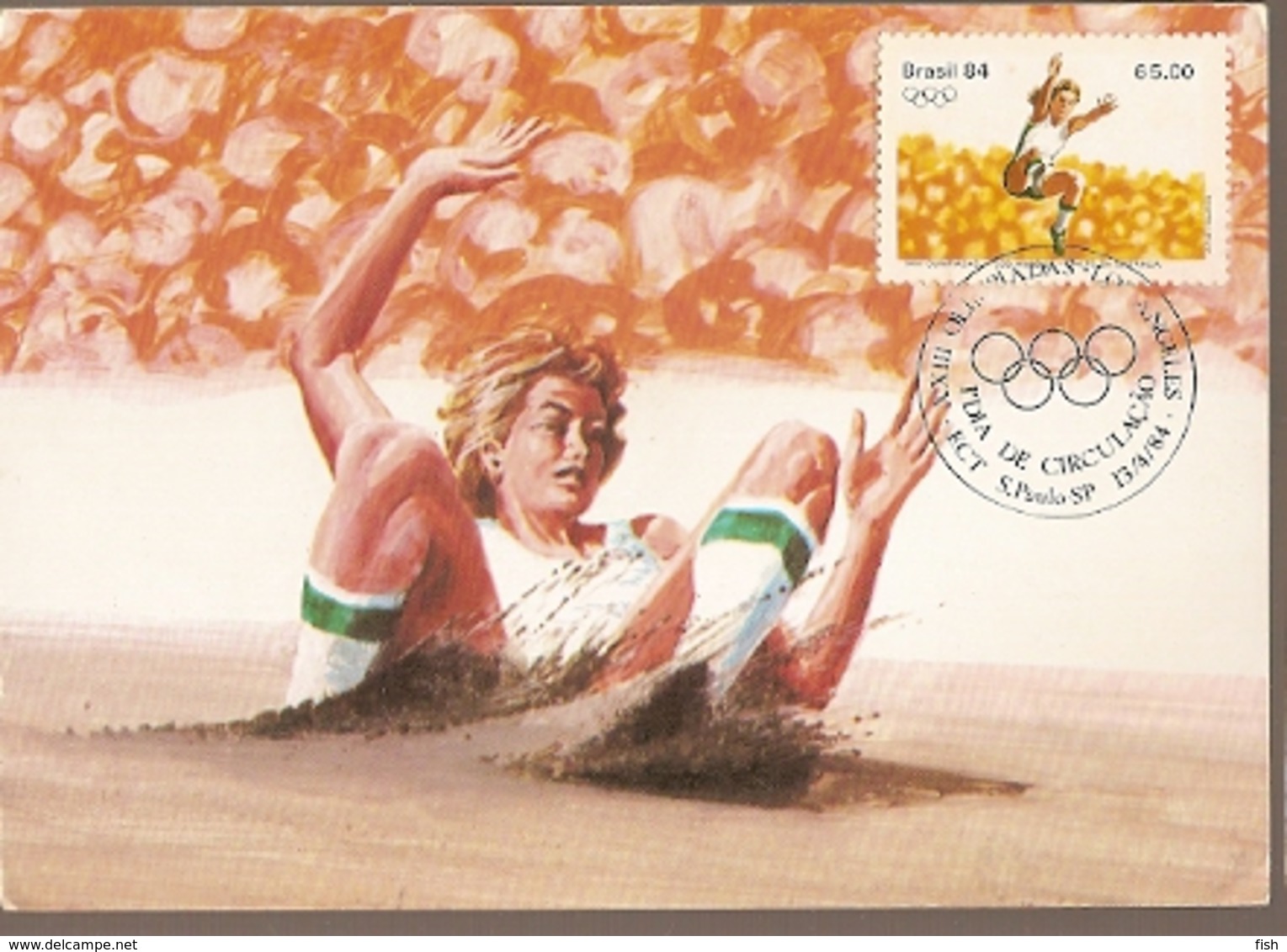 Brazil & Maxi Card, Los Angeles Olympics, Athletics Jumping, São Paulo 1984 (1649) - Jumping