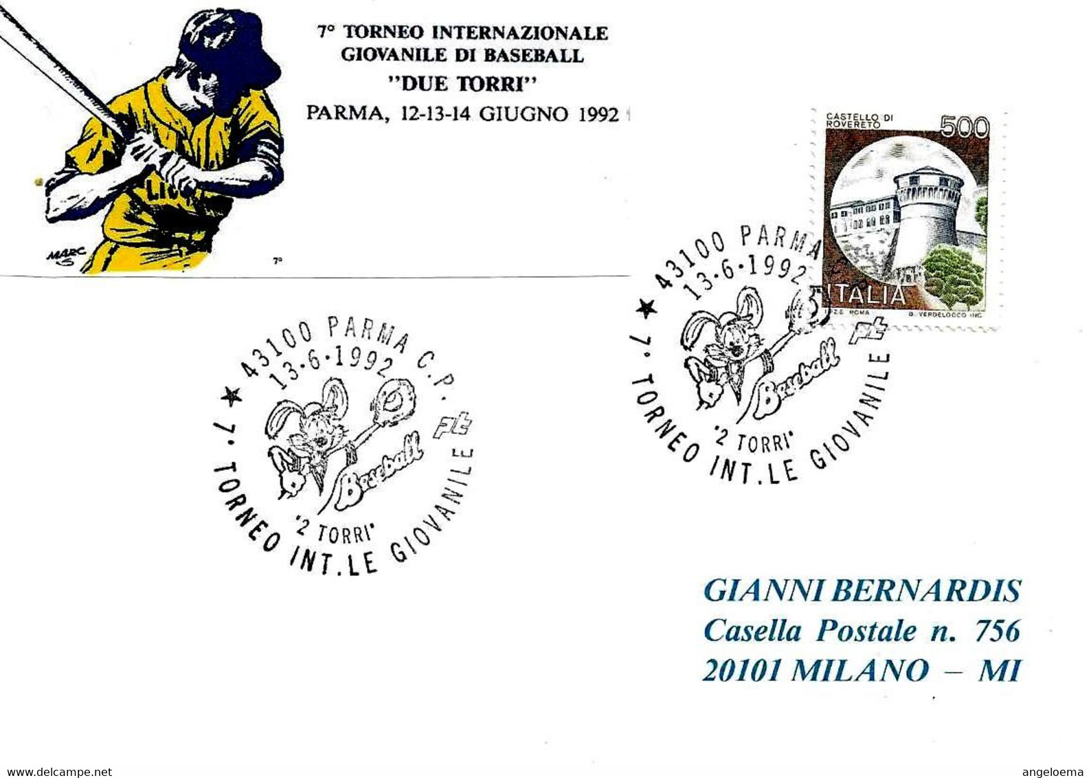 ITALIA ITALY - 1992 PARMA 7° Torneo Internazionale Giovanile Di Baseball "2 Torri" - 3497 - Baseball