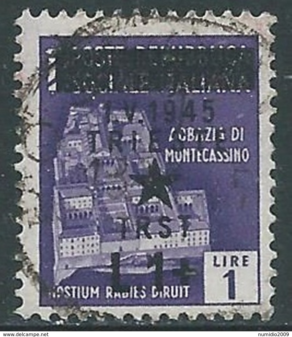 1945 OCC. JUGOSLAVA TRIESTE USATO 1 LIRA SU 1 LIRA - RA8-4 - Joegoslavische Bez.: Trieste
