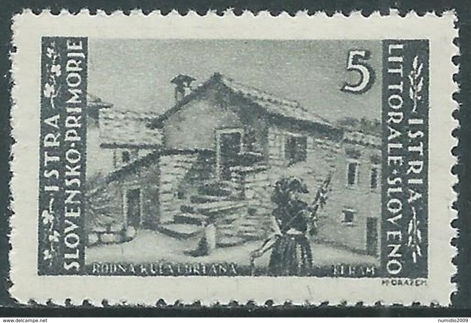 1946 ISTRIA E SLOVENO TIRATURA DI ZAGABRIA 5 LIRE MNH ** - RA9-4 - Occ. Yougoslave: Istria