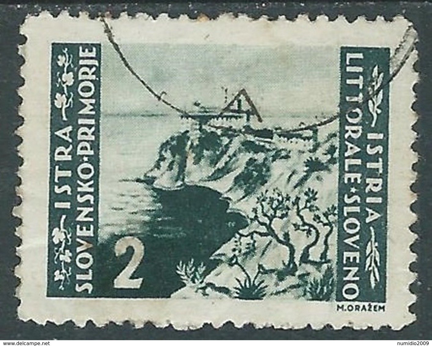 1946 ISTRIA E SLOVENO USATO TIRATURA DI ZAGABRIA 2 LIRE - RA11-4 - Joegoslavische Bez.: Istrië